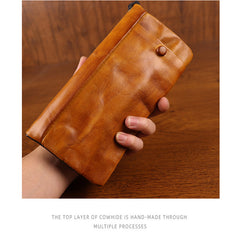 Brown Zip Clutch Wallet Mens Leather Zip Wristlet Wallet Zip Wallet Wristlet for Men - iwalletsmen