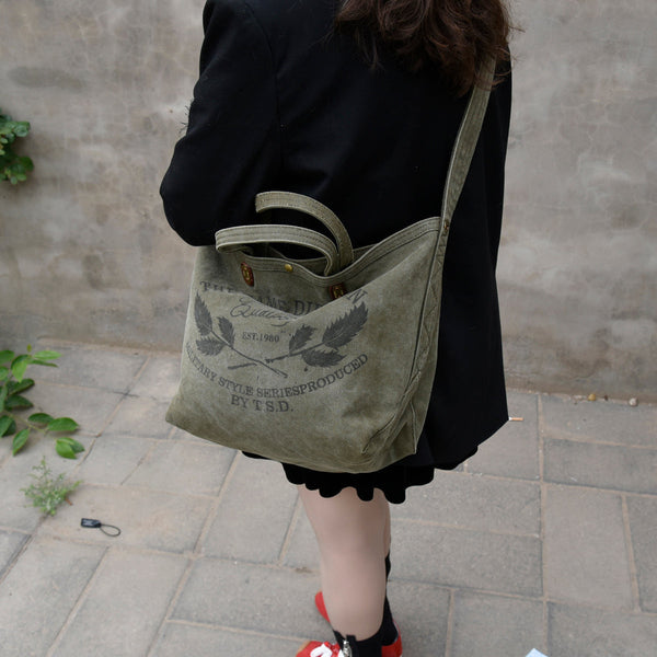 Army Green Tote Handbag Canvas Tote Bag Green Distressed Canvas Tote Shoulder Bag - Feltify