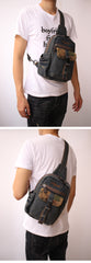 Vintage Blue Denim Mens Sling Bag Chest Bag Cool Blue Denim Sling Bag For Men