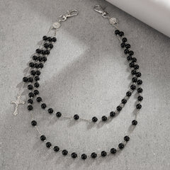 Pearl Wallet Chain Gold Beaded Wallet Chain for Women Double Wallet Chain with Cross - iChainWallets