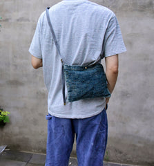 Blue Small Denim Crossbody Bag for Men Small Messnger Bag Womens Jeans Shoulder Bag - Feltify