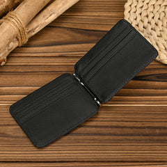 Black Bifold Wallet with Money Clip - Flat Lay View - iwalletsmen