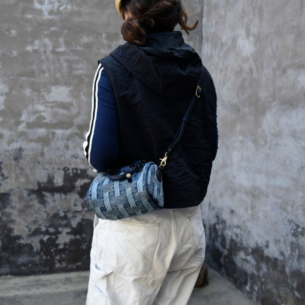 Small Denim Boston Bag Denim Handbags for Women Blue Denim Crossbody Bag for WOmen - Feltify