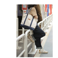 Mens White&Blue Canvas Stachel Tote Bag Canvas Tote Shoulder Bags Handbag for Women