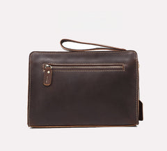Dark Brown Leather Clutch Wristlet Large Men's Leather Clutch Purse - iwalletsmen