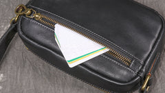 Black Small Messenger Bag Men's Black Leather Messenger Bag Small Black Leather Crossbody Bag