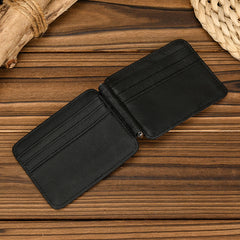 Black Bifold Wallet with Money Clip - Flat Lay View - iwalletsmen