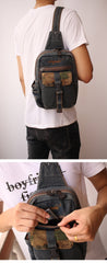 Vintage Blue Denim Mens Sling Bag Chest Bag Cool Blue Denim Sling Bag For Men