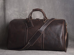 Cool Mens Coffee Leather Large Weekender Bag Duffle Bag Vintage Large Travel Bag for Men
