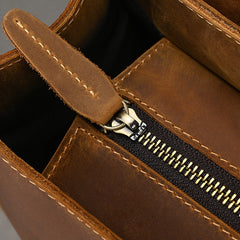 Crazy Horse Leather Mens 17L Brown Leather Backpack for Men - iwalletsmen