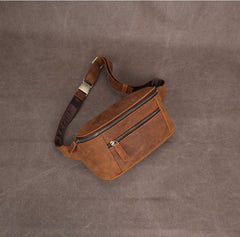 Brown Vintage Large Leather Waist Bag Mens - iwalletsmen
