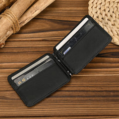 Black Bifold Wallet with Money Clip - Flat Lay View - iwalletsmen