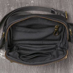 Black Small Messenger Bag Men's Black Leather Messenger Bag Small Black Leather Crossbody Bag