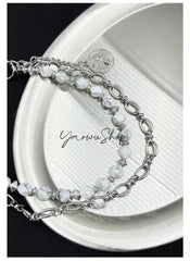 White Turquoise Beaded Wallet Chain Beaded Pants Chain Double Wallet Chain - iChainWallets