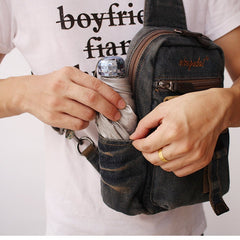 Vintage Blue Denim Mens Sling Bags Chest Bag Cool Blue Denim Sling Bag For Men