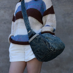 Vintage Blue Denim Messenger Bag - side view - iwalletsmen