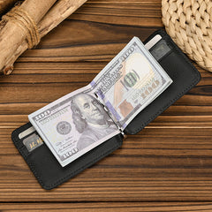 Black Bifold Wallet with Money Clip - Flat Lay View - iwalletsmen