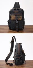 Vintage Blue Denim Mens Sling Bag Chest Bag Cool Blue Denim Sling Bag For Men