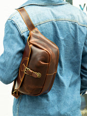 Brown Leather Sling Pack for Men - iwalletsmen
