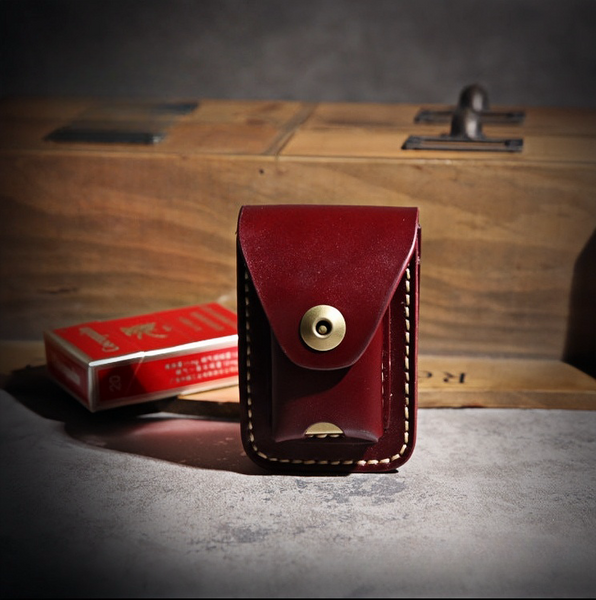 Red Leather Cigarette Pouch with Belt Loop Leather Cigarette Case Hard Cigarette Case
