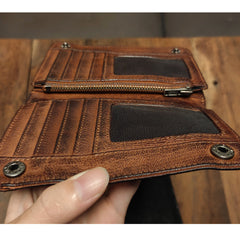 Genuine Leather Mens Chain Biker Wallet Cool Leather Wallet Small Wallets for Men