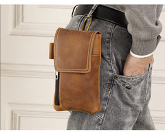 Brown Leather Belt Phone Pouch 