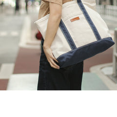 Mens White&Blue Canvas  Stachel Tote Bags Canvas Tote Shoulder Bag Handbag for Women