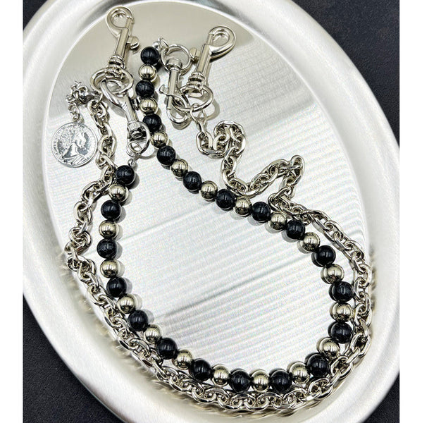 Black Turquoise Beaded Double Wallet Chain - iChainWallets