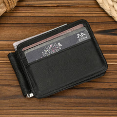 Black Bifold Wallet with Money Clip - Flat Lay View - iwalletsmen