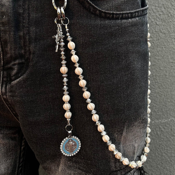 White Ball Wallet Chain Long Ball Wallet Chains for Women Beaded Wallet Chain