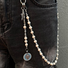 White Ball Wallet Chain Long Ball Wallet Chains for Women Beaded Wallet Chain