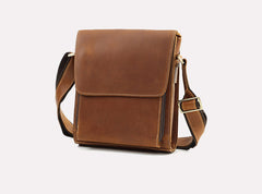 Brown Leather Vertical Crossbody Bag - iwalletsmen