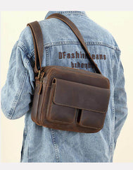 Brown Men's Small Leather Crossbody Bag 