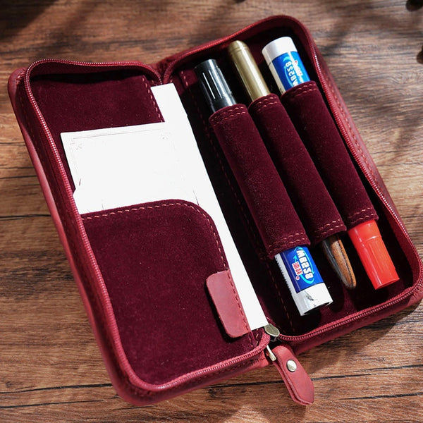 Red Leather Fountain Pen Case Red Luxury Leather Pen Case