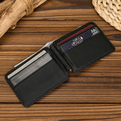Black Bifold Wallet with Money Clip - Flat Lay View - iwalletsmen