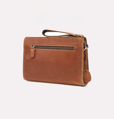 Brown Leather Clutch Wristlet 