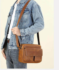 Brown Men's Small Leather Crossbody Bag 