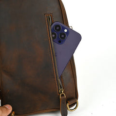 Brown Vintage Leather Sling Backpack for Men - iwalletsmen