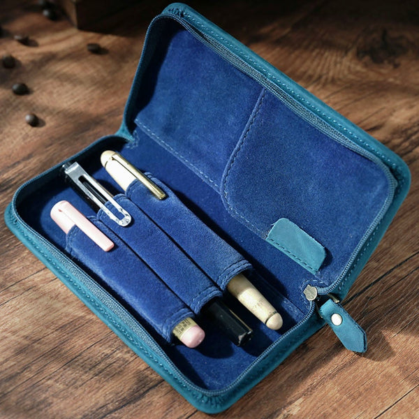 Blue Leather Fountain Pen Case Blue Luxury Leather Pen Case