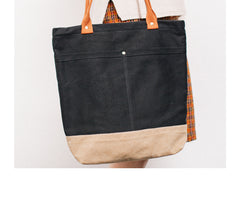 Women Black&Khaki Canvas Shopper Tote Bags Canvas Tote Shoulder Bag Handbag for Mens