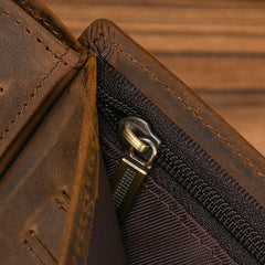 Brown Leather Vertical Wallet with Buckle 