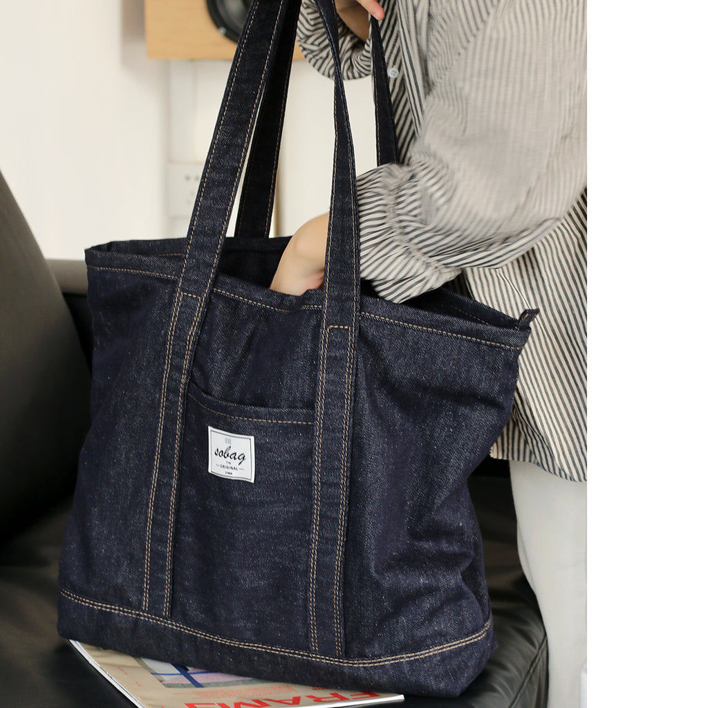 Mens Blue Denim Large Tote Bags Denim Handbag Denim Large