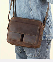 Dark Brown Men's Small Leather Crossbody Bag 