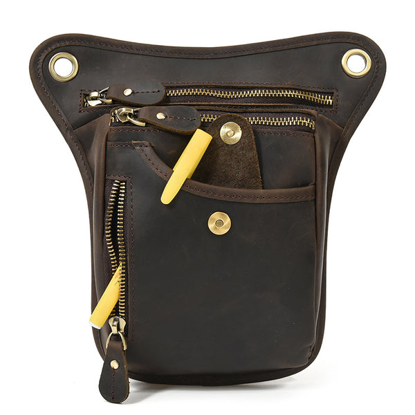 drop leg bag tactical​ Motorcycle Thigh Bag Brown Biker Leg Bag Leather Men's Belt Pouch Drop Leg Bags