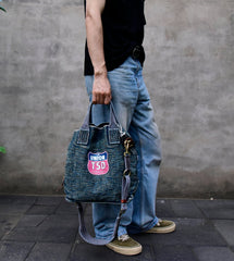 Blue Jean Vertical Tote Bag Denim Tote Handbag Denim Tote Bag Blue Denim Tote Shoulder Bag - Feltify