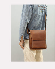 Brown Leather Vertical Crossbody Bag - iwalletsmen