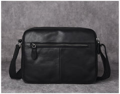 Black Leather Messenger Bag Men's Black Crossbody Bag Small Black Messenger Bag