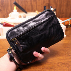 Black Leather Wristlet Clutch Wallet for Men Leather Phone Clutch Wallet - iwalletsmen