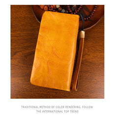 Yellow Zip Clutch Wallet Mens Leather Zip Wristlet Wallet Zip Wallet Wristlet for Men - iwalletsmen