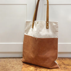White&Brown Canvas Tote Bag Canvas Leather Handbag Womens Canvas Leather Totes Bag for Men